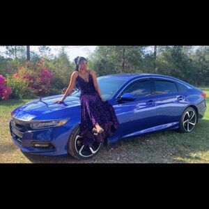 shiny purple prom dress